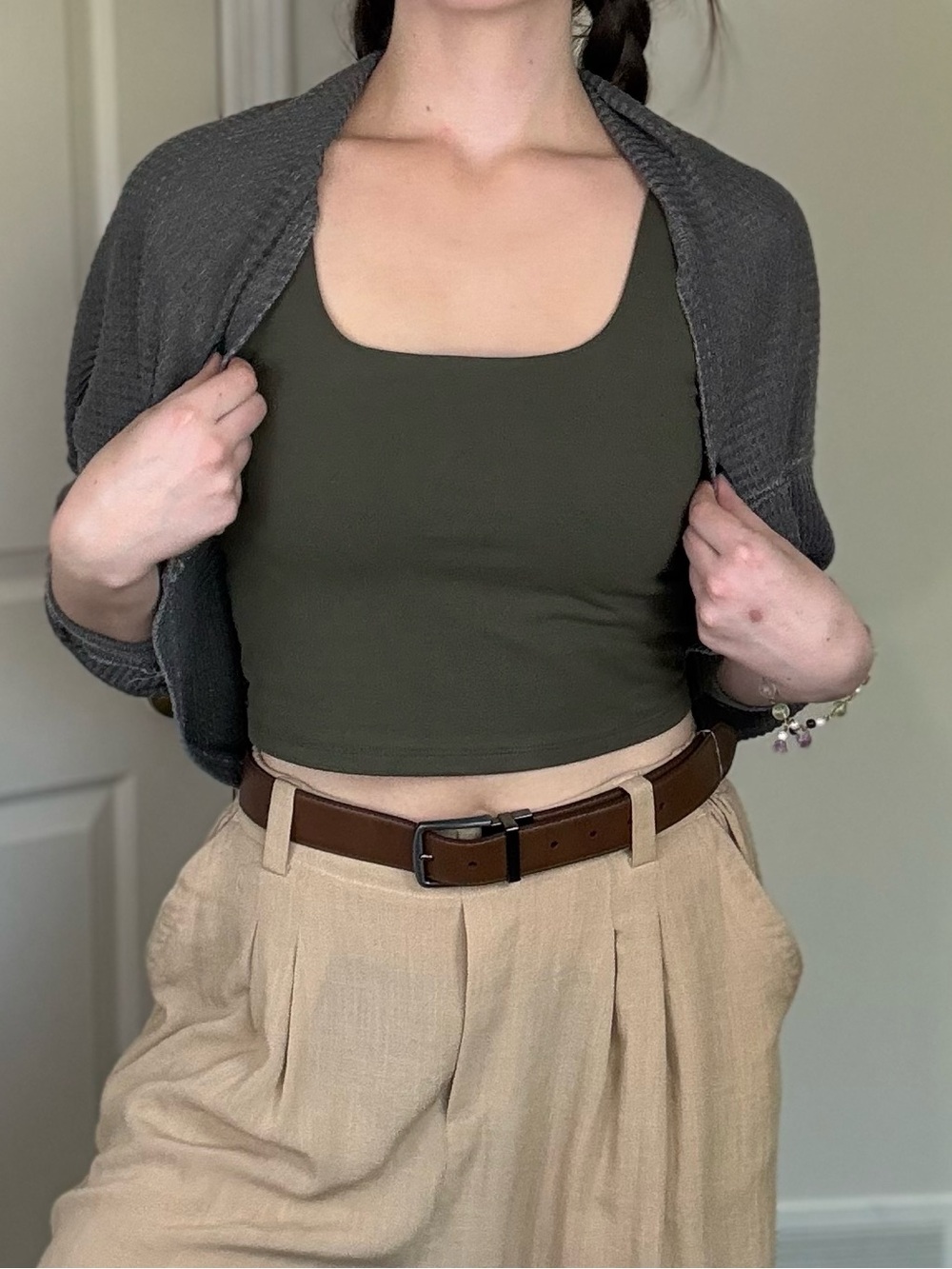 GAP Olive Night Cropped Square Neck Tank Top - Size M - Picture 5 of 8